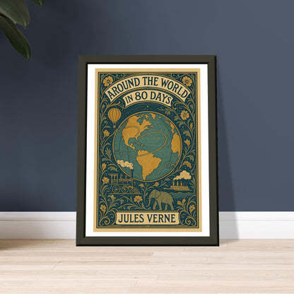 Around the World in 80 Days by Jules Verne - Metal Framed Poster 5" x 7"-Book Covers-Silent Pacific