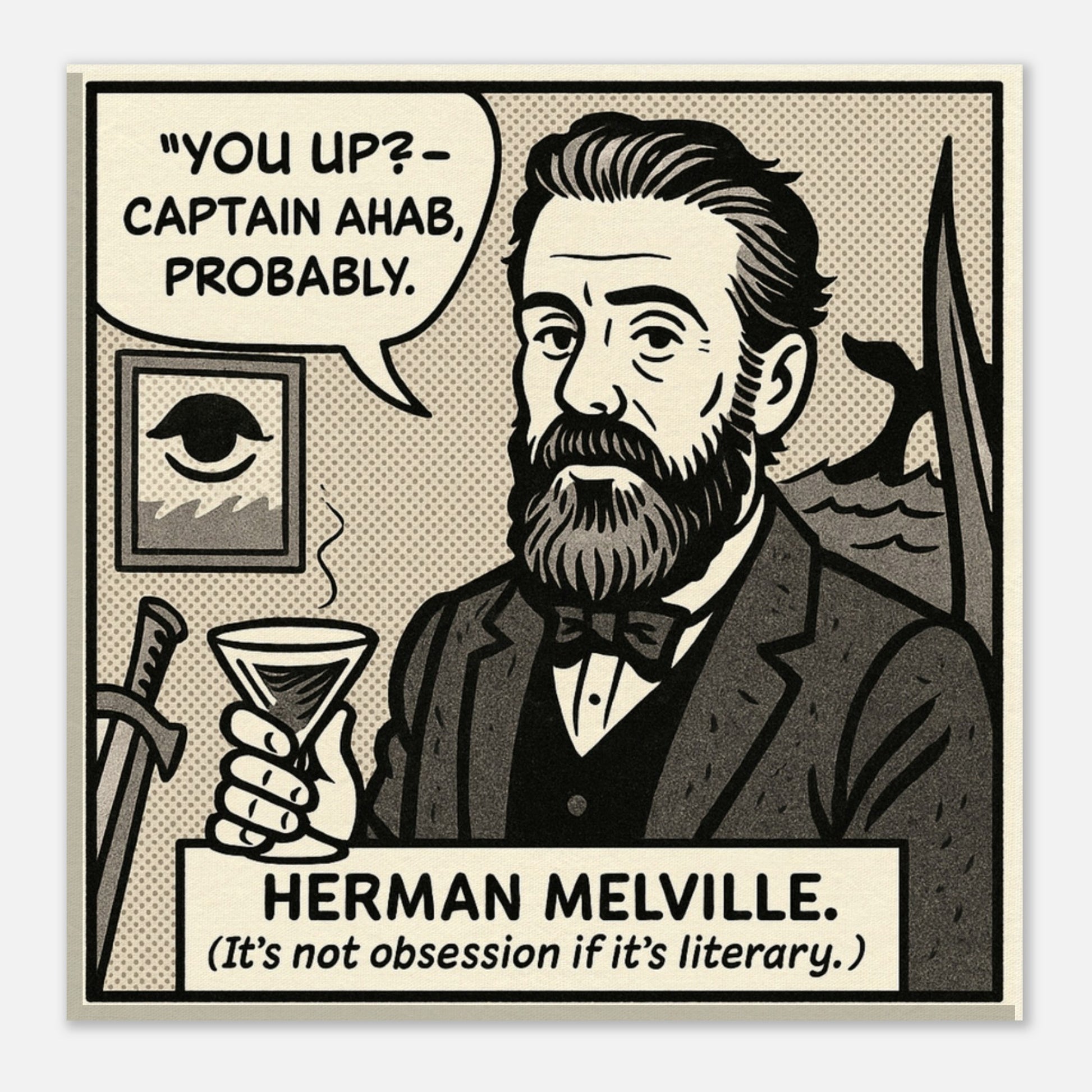 Herman Melville Canvas (Cartoon) (8x8" / 20x20cm)-Author Cartoons-Silent Pacific