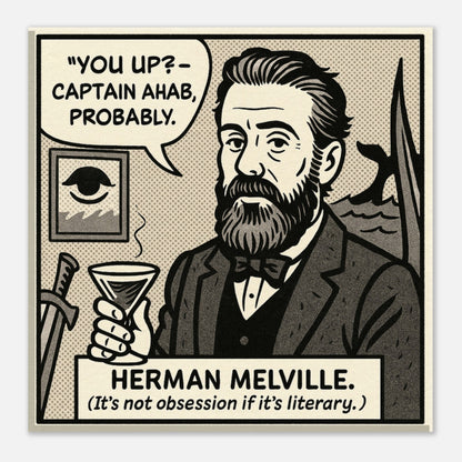 Herman Melville Canvas (Cartoon) (8x8" / 20x20cm)-Author Cartoons-Silent Pacific
