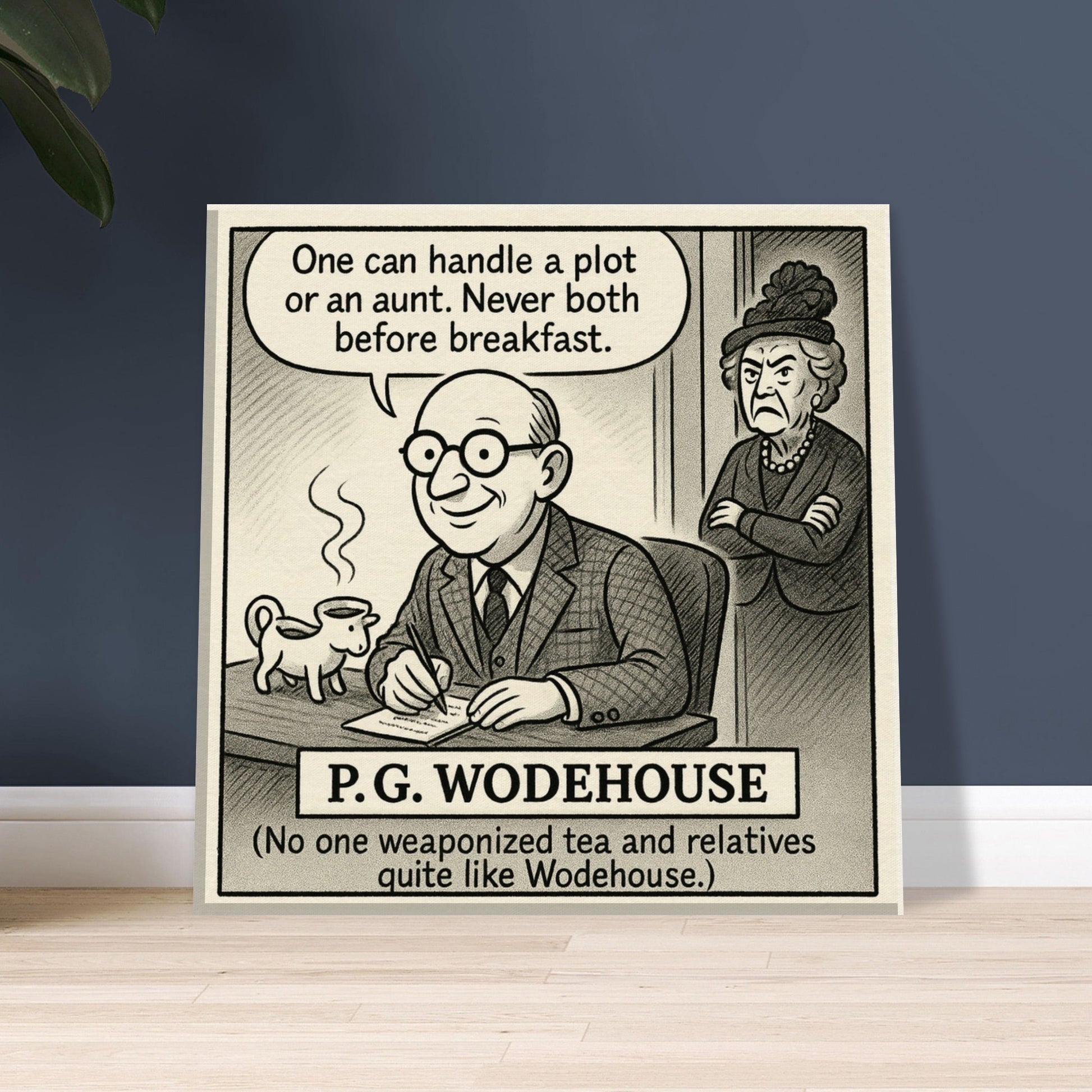 P.G. Wodehouse Canvas (Cartoon) (8x8" / 20x20cm)-Author Cartoons-Silent Pacific