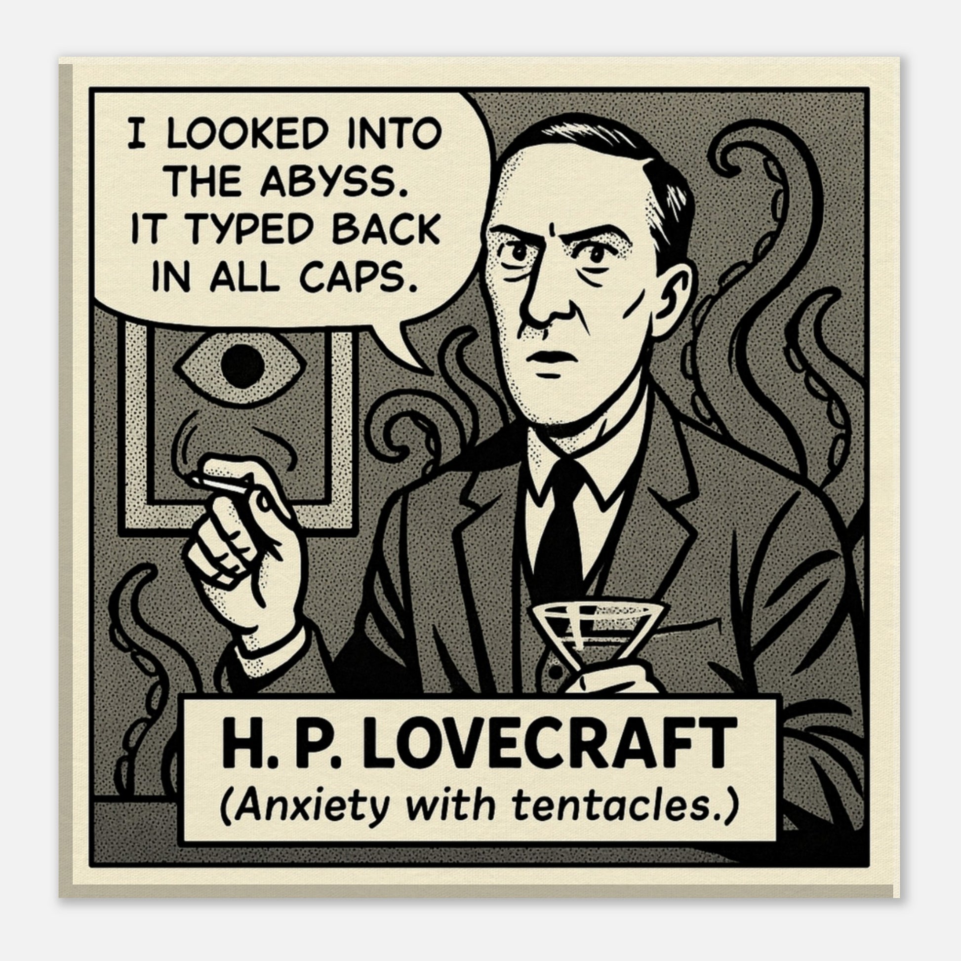 H.P. Lovecraft Canvas (Cartoon) (8x8" / 20x20cm)-Author Cartoons-Silent Pacific
