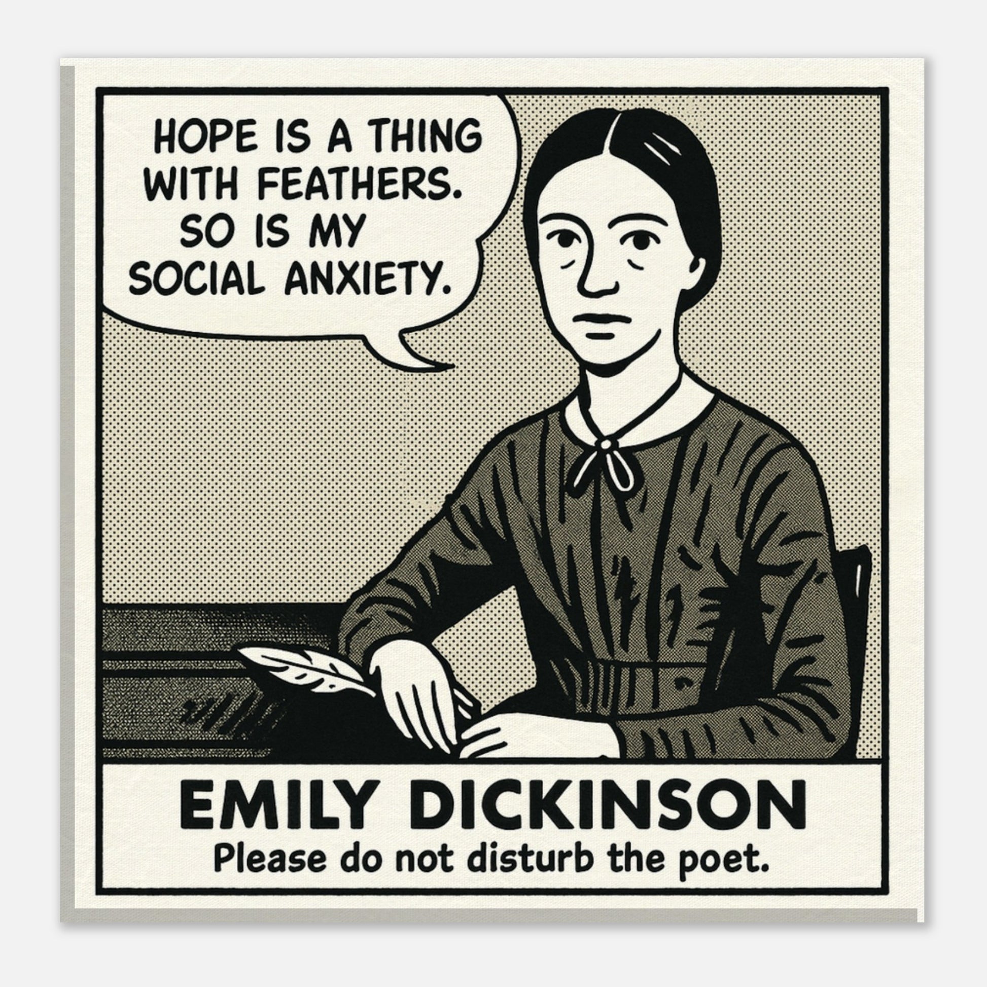 Emily Dickinson Canvas (Cartoon) (8x8" / 20x20cm)-Author Cartoons-Silent Pacific