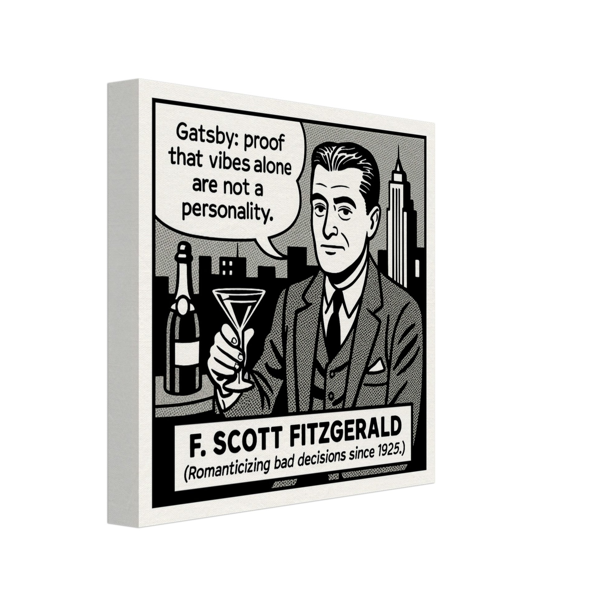 F. Scott Fitzgerald Canvas (Cartoon) (8x8" / 20x20cm)-Author Cartoons-Silent Pacific