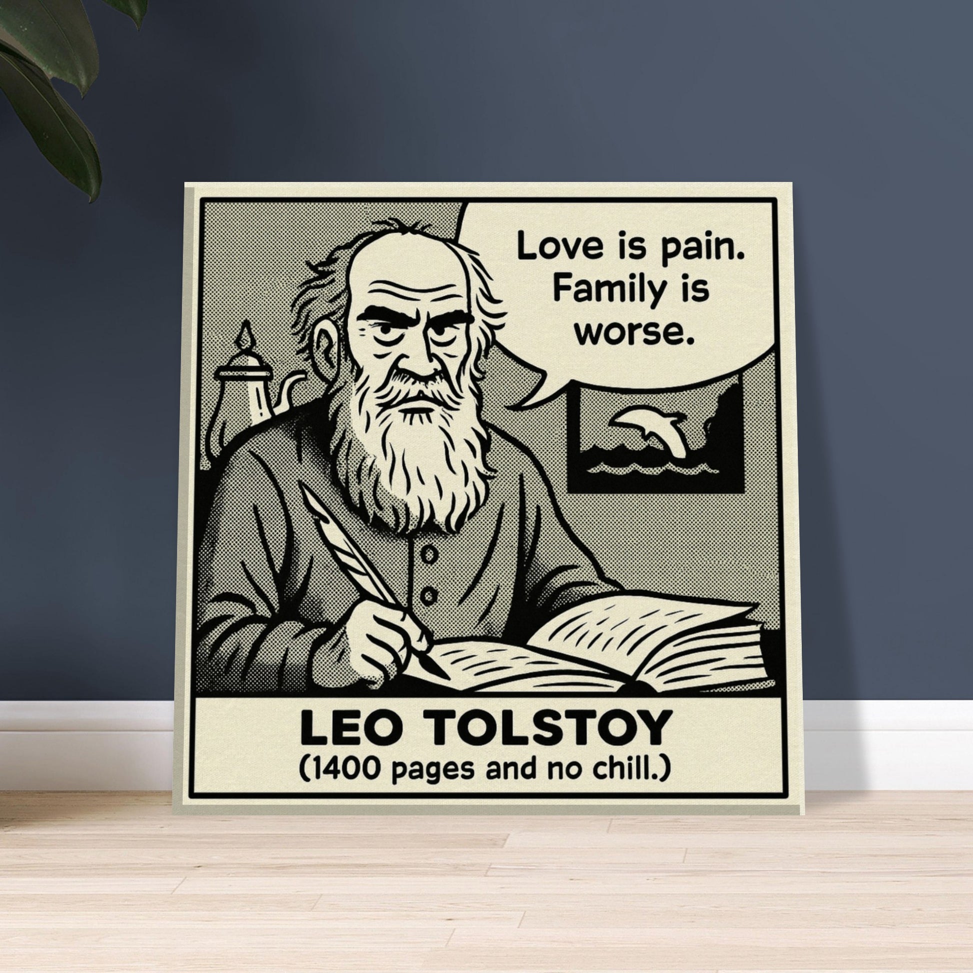 Leo Tolstoy Canvas (Cartoon) (8x8" / 20x20cm)-Author Cartoons-Silent Pacific