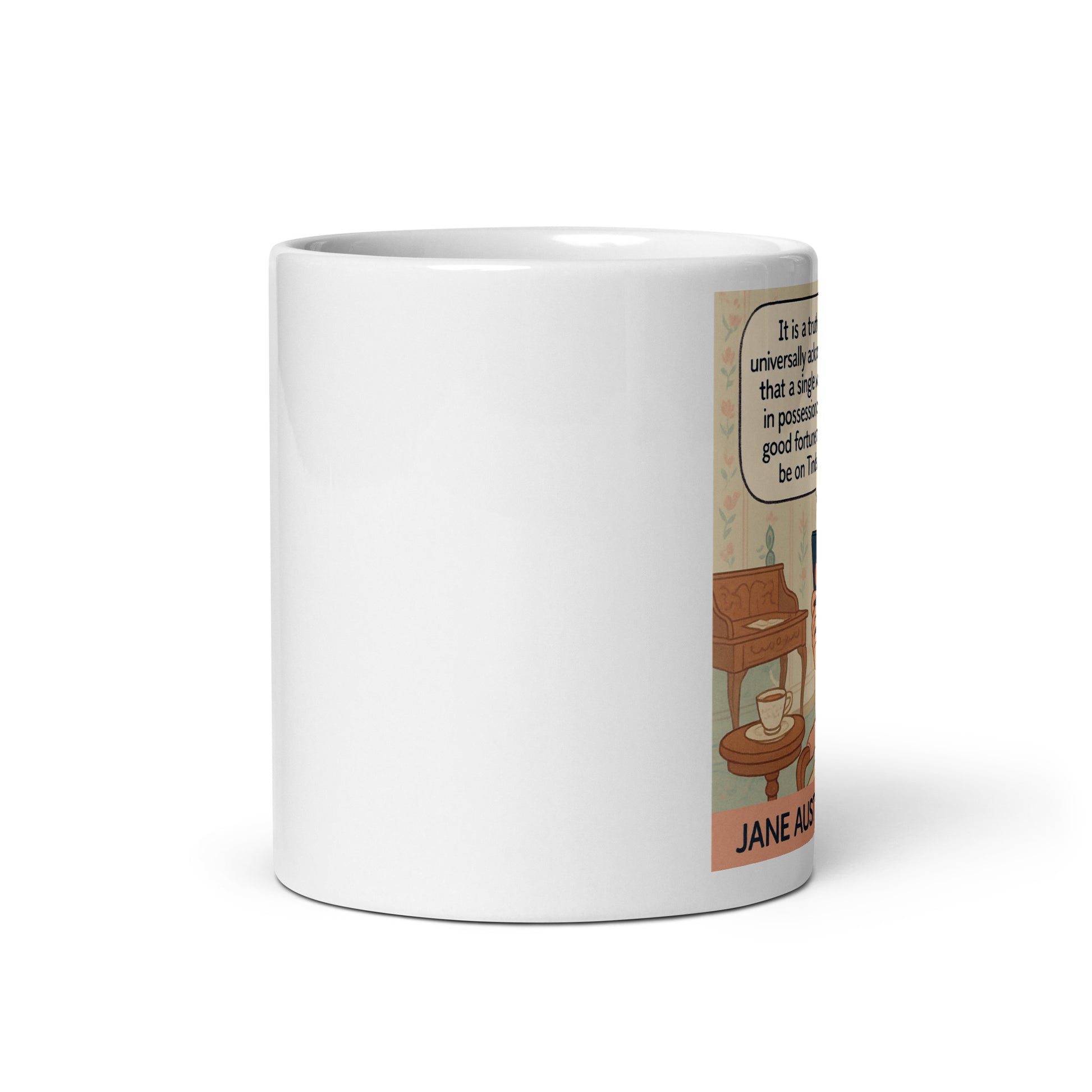 Jane Austen Swipes Left – White Glossy Mug-Coffee Mugs-Silent Pacific