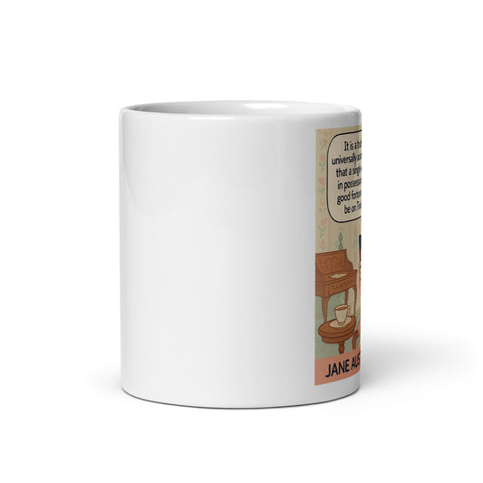 Jane Austen Swipes Left – White Glossy Mug-Coffee Mugs-Silent Pacific